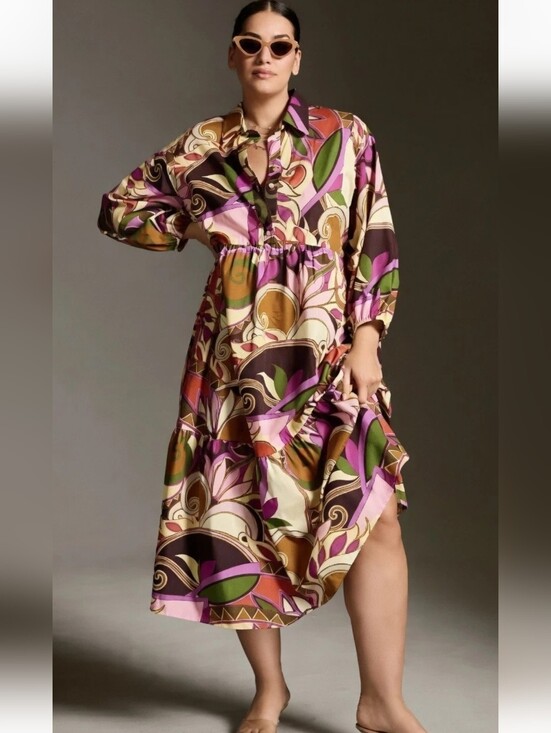 Maeve Dresses & Skirts - Maeve Anthropologie Tiered Bettina Midi Colorful Shirt  Dress